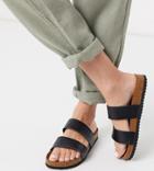 South Beach Exclusive Double Strap Slide Sandals In Black