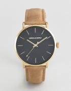 Asos Design Watch With Moving Arrow Hand In Brown And Gold - Brown