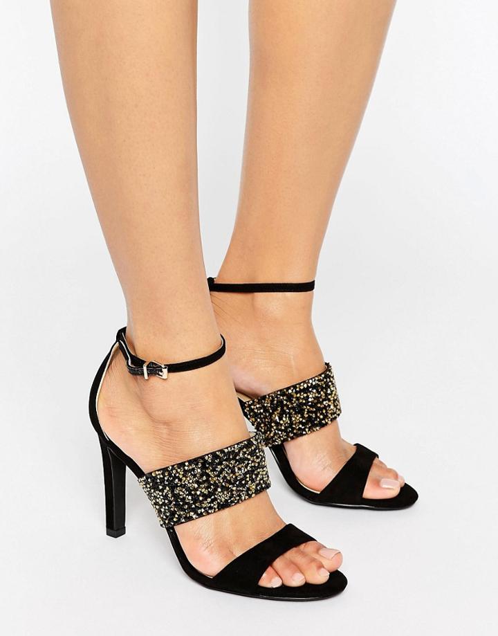Forever Unique Willow Multi Strap Heeled Embellished Sandal - Black