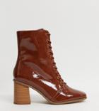 Asos Design Wide Fit Rylee Square Toe Lace Up Boots In Tan-brown