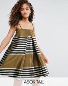 Asos Tall Jacquard Stripe Cami Mini Trapeze Dress - Multi