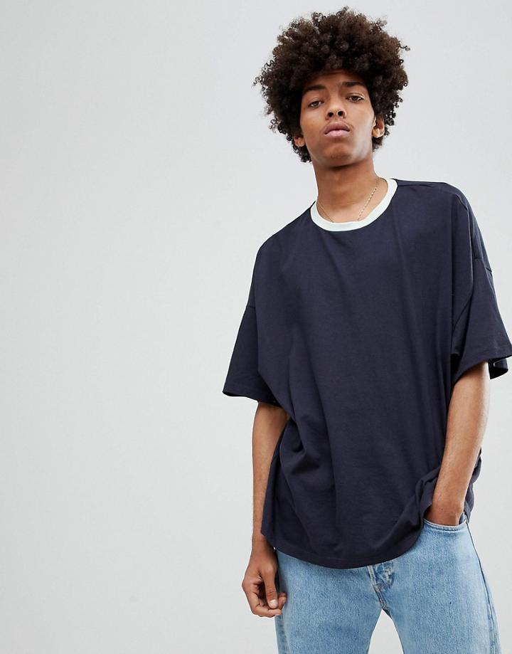 Asos Design Oversized Fit T-shirt With Contrast Panel And Ringer - Multi