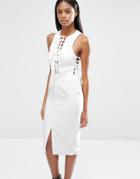 Lavish Alice Plunge Tie Strap & Side Detail Midi Dress - Off White
