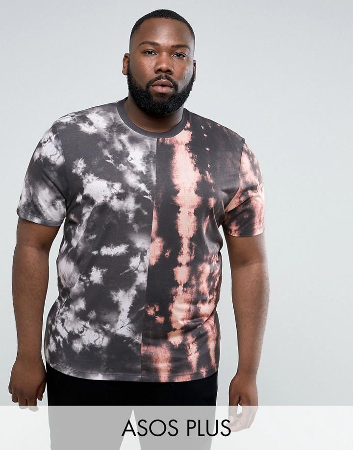 Asos Plus T-shirt With Spliced Wash - Gray