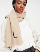 Asos Design Recycled Blend Personalized Scarf With L Initial In Stone-neutral