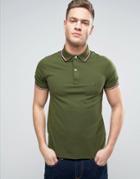 Tommy Hilfiger Tipped Pique Polo Slim Fit In Green - Green