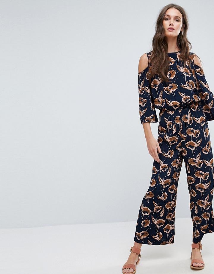 Y.a.s Lella Burnt Poppy Print Cold Shoulder Jumpsuit - Multi