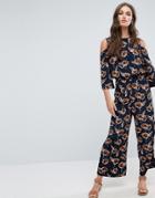 Y.a.s Lella Burnt Poppy Print Cold Shoulder Jumpsuit - Multi
