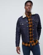 New Look Denim Jacket With Borg In Dark Blue Wash - Blue