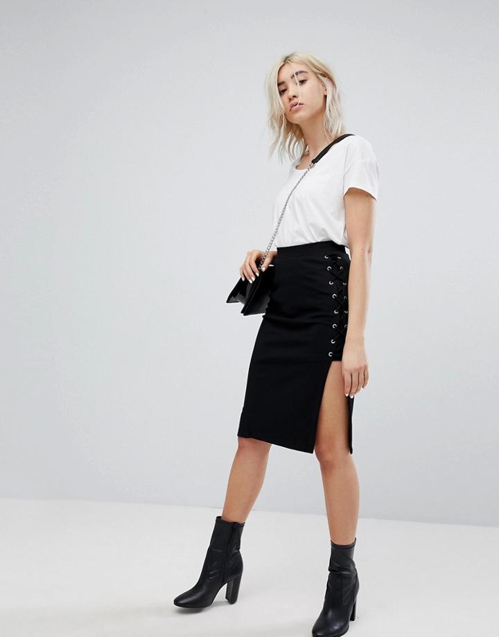 Bershka Lace Up Pencil Skirt - Black