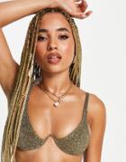 Asos Design Mix And Match V Underwire Bikini Top In Black Gold Glitter