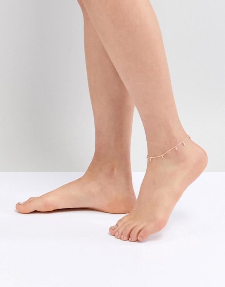 Asos Design Crystal Drop Anklet - Copper