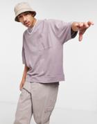 Asos Design Oversized T-shirt With Deep Hem And Cuff In Washed Lilac-purple