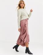 We Are Kindred Frenchie Bias Cut Ruffle Midi Skirt - Pink