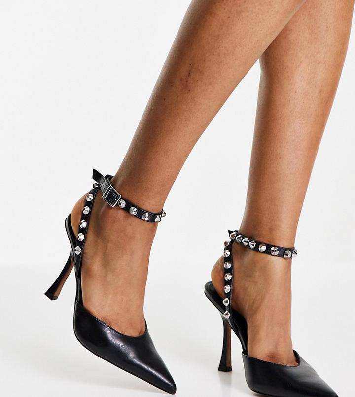 Asos Design Wide Fit Pearson Studded Stiletto High Heeled Shoes In Black