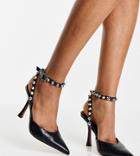 Asos Design Wide Fit Pearson Studded Stiletto High Heeled Shoes In Black