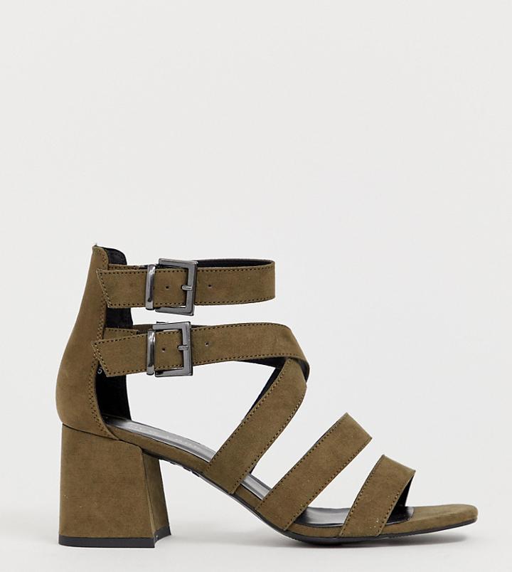 New Look Multi Strap Low Block Sandal In Khaki