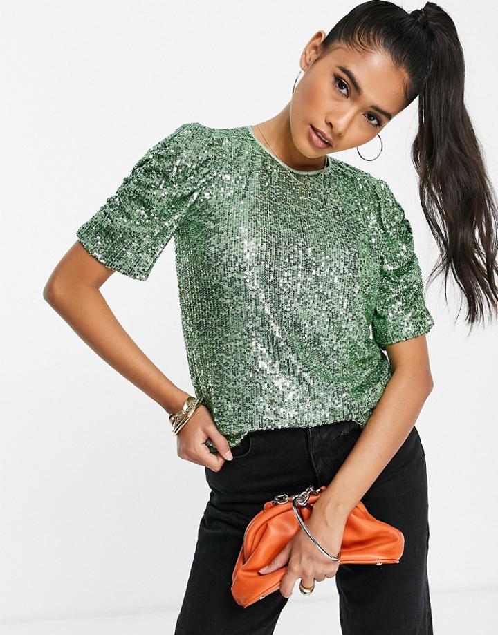 Whistles Seema Sequin Top In Green - Part Of A Set