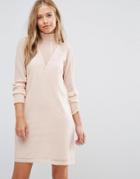 Vila Dobby Mesh High Neck Shift Dress - Pink