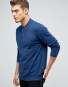 Fred Perry Laurel Wreath Knit Polo Shirt Long Sleeve Broken Tipped In Slim Fit - Navy