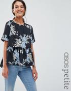 Asos Petite T-shirt In Floral With Ruffle Hem - Multi