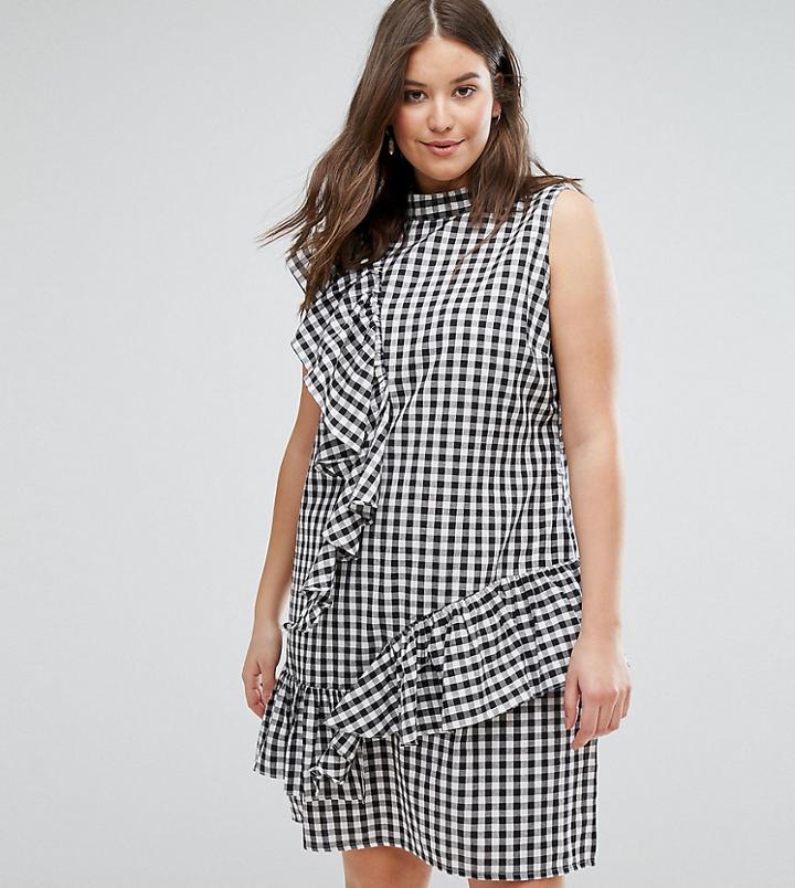 Asos Curve Gingham Dress With Frill - Multi