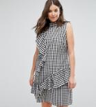 Asos Curve Gingham Dress With Frill - Multi