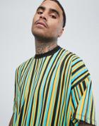 Asos Design Oversized Vertical Stripe T-shirt With Neck Trim Detail - Black