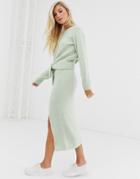 Asos Design Two-piece Fluffy Knitted Midi Skirt - Green