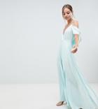 Asos Design Petite Cold Shoulder Cowl Back Pleated Maxi Dress-multi