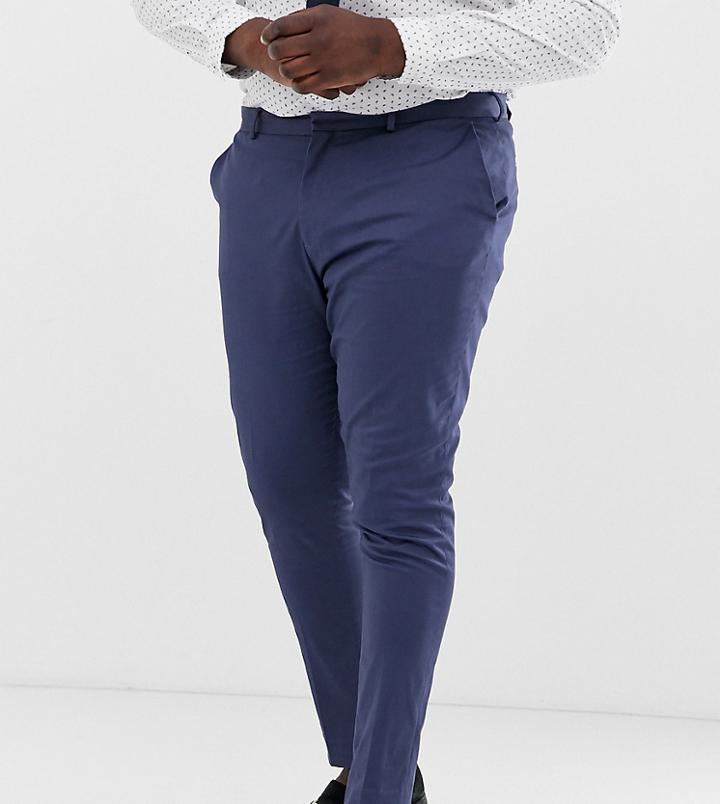 Asos Design Plus Wedding Super Skinny Suit Pants In Stretch Cotton In Indigo Blue
