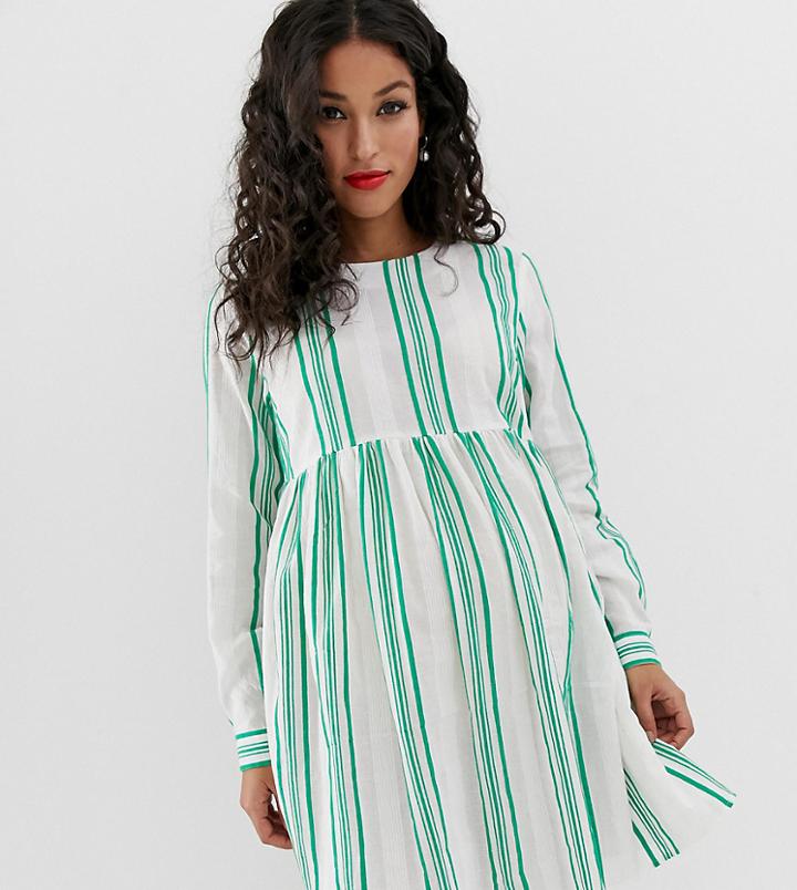 Asos Design Maternity Mini Smock Dress In Natural Stripe-multi