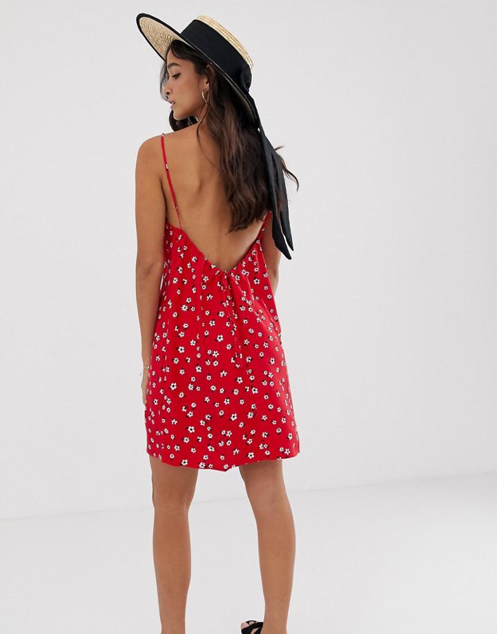 Asos Design Scoop Back Shift Mini Sundress In Ditsy Floral Print - Multi