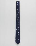 Asos Design Slim Tie In Navy With Space Embroidery - Navy