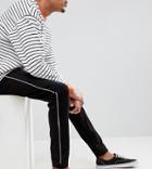 Asos Design Tall Skinny Woven Joggers In Black With White Piping - Black