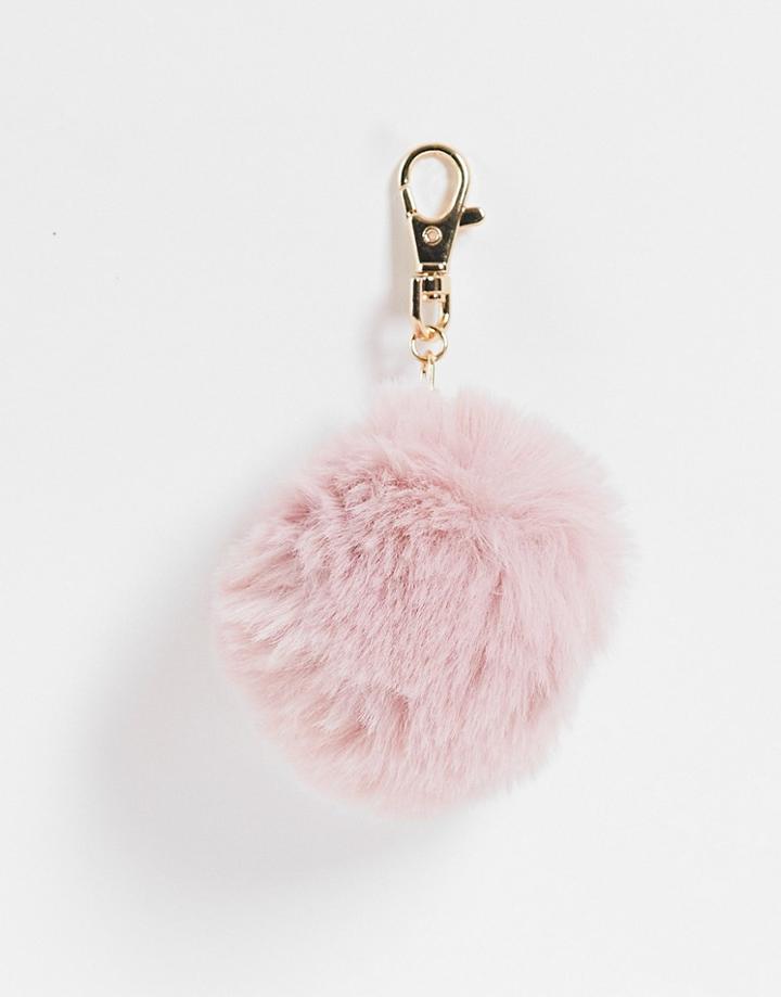 Asos Design Faux Fur Pom Bag Charm In Baby Pink