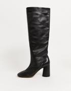 & Other Stories Leather Round Toe Knee High Boots In Black