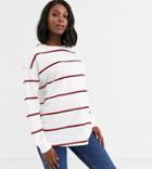 Asos Design Maternity Long Sleeve Top With Cuff Detail In Stripe