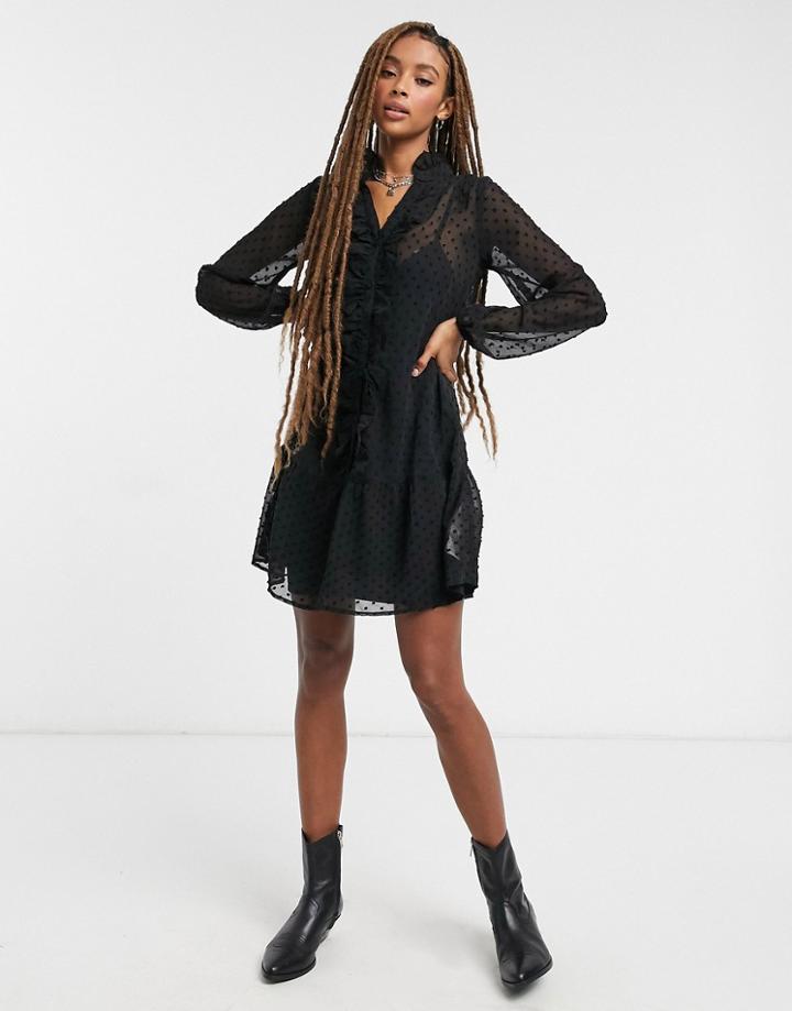Violet Romance Frill Front Textured Mini Dress In Black-multi