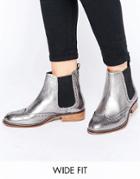 Dune Wide Fit Quenton Pewter Leather Brogue Chelsea Boots - Silver