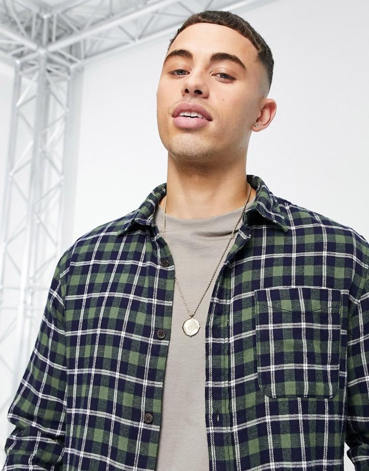 Jack & Jones Long Sleeve Check Shirt In Green