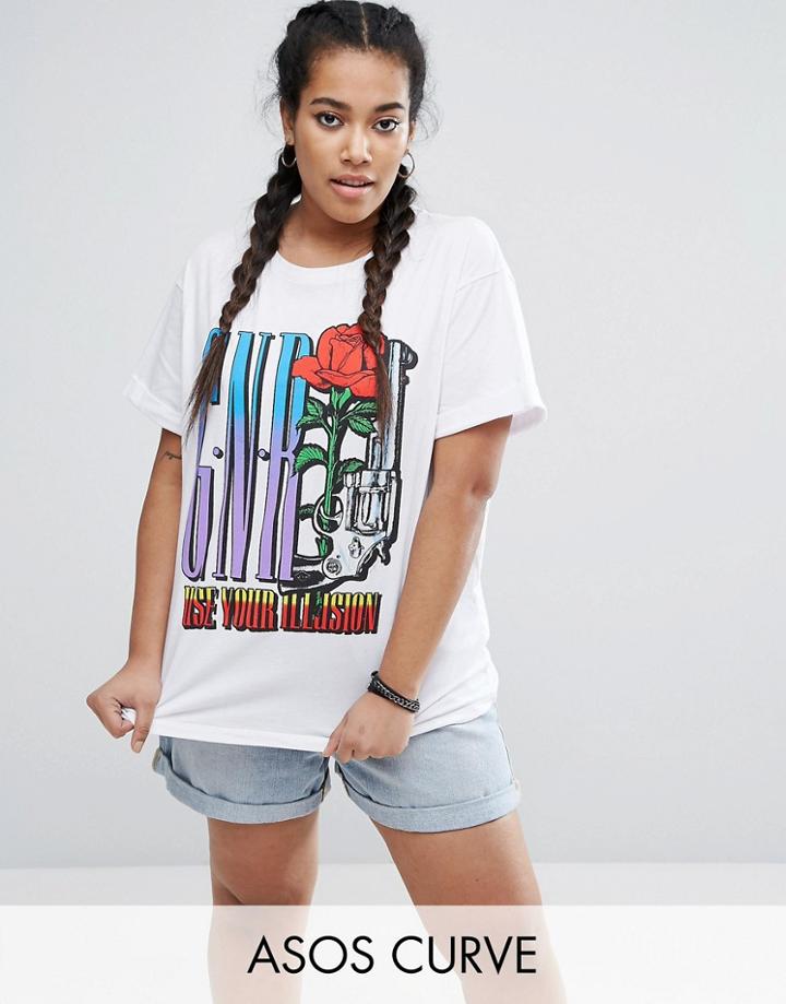 Asos Curve Boyfriend T-shirt With Guns N' Roses Print - White