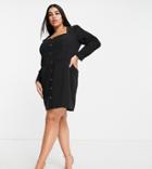 Ever New Curve Gold Button Mini Blazer Dress In Black