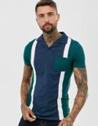 Asos Design Polo Shirt With Vertical Panels In Navy