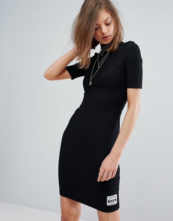 Moss Copenhagen Bodycon Dress With High Neck In Rib - Black
