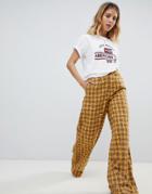 Daisy Street High Waist Wide Leg Pants In Retro Check Two-piece - Brown