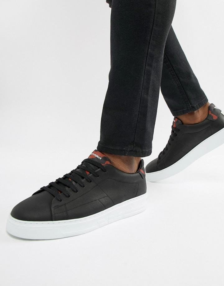 Emporio Armani Zar Leather Sneakers In Black - Black