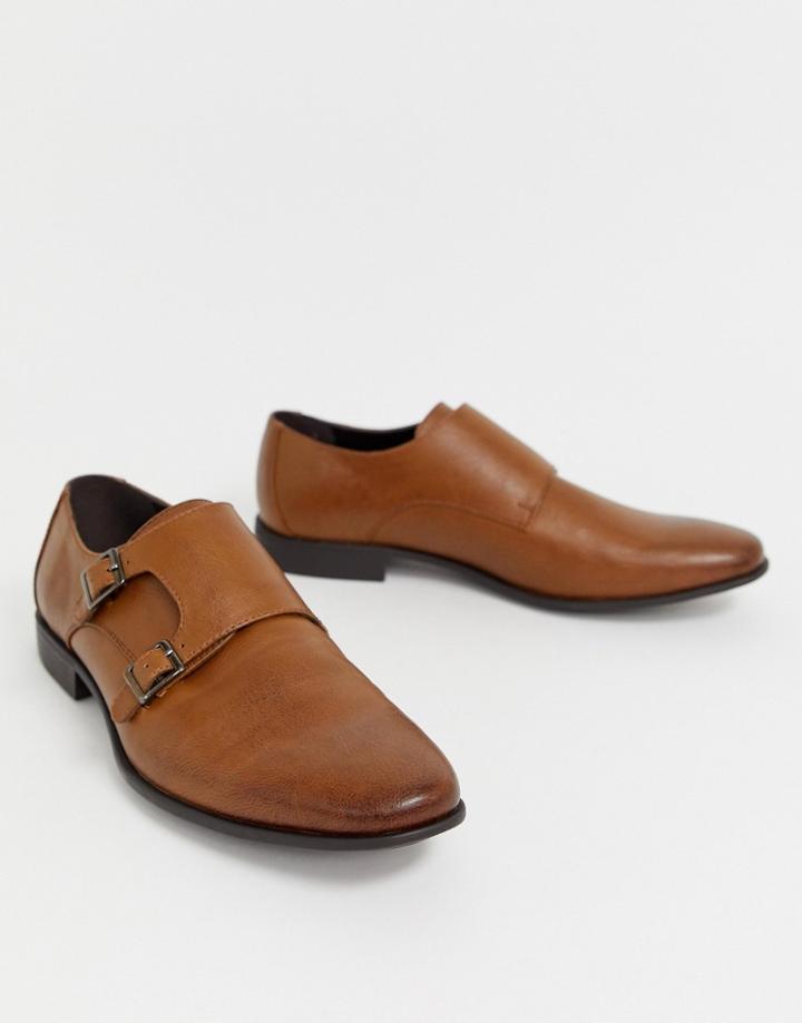 Asos Design Monk Shoes In Tan Faux Leather
