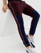 Asos Design Skinny Sweatpants In Fleece Color Block-red