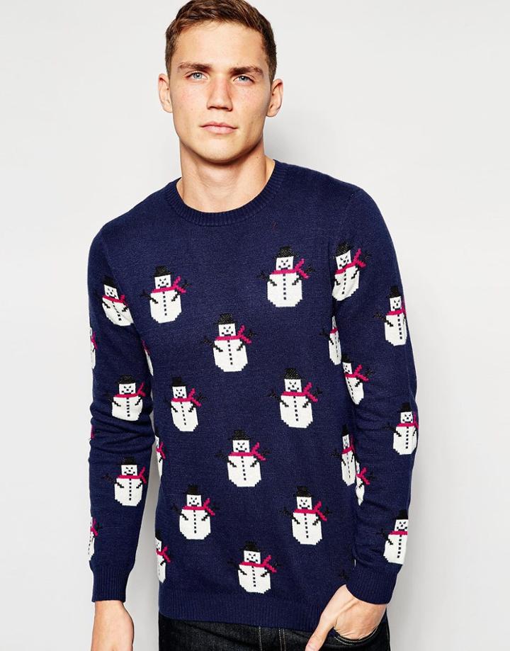 Asos Holidays Sweater With Cashmere - Navy